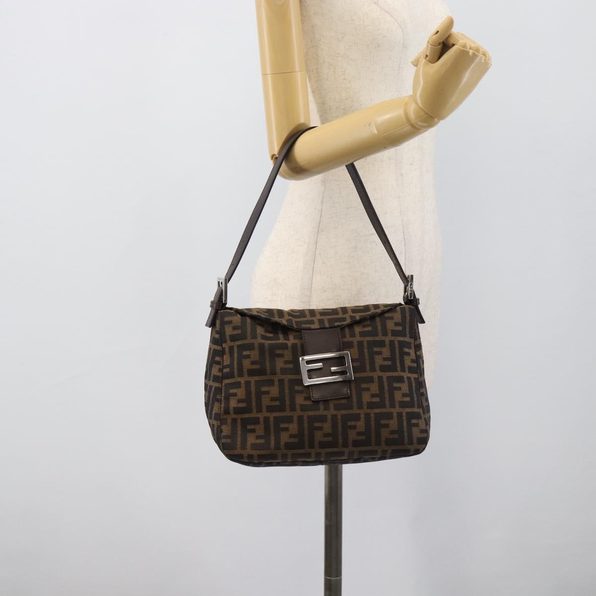 FENDI Zucca Canvas Mamma Baguette Shoulder Bag Brown Black Auth 193086V