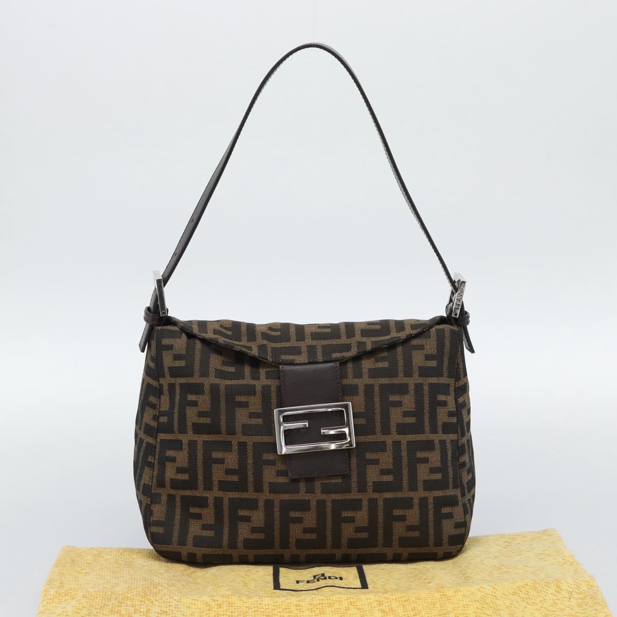 FENDI Zucca Canvas Mamma Baguette Shoulder Bag Brown Black Auth 193086V