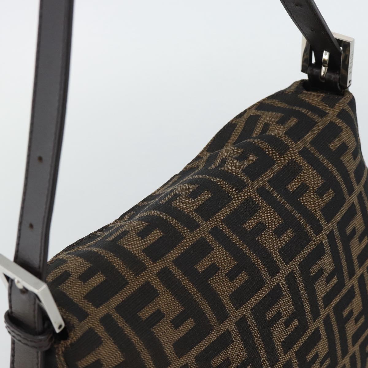FENDI Zucca Canvas Mamma Baguette Shoulder Bag Brown Black Auth 193086V