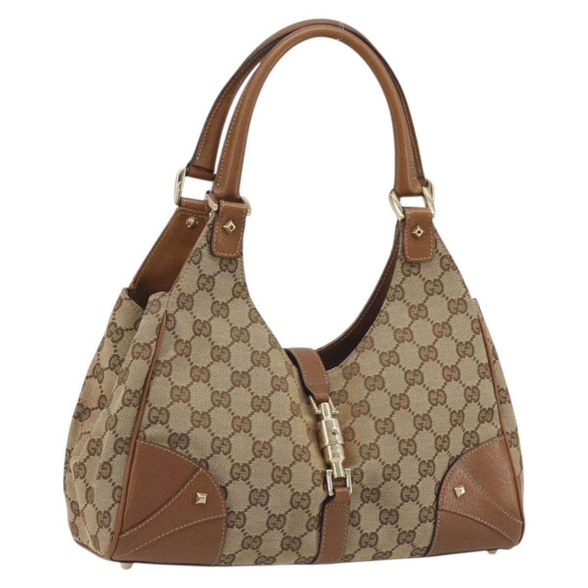 GUCCI GG Canvas Jackie Shoulder Bag Beige Gold 124407 Auth 193087V