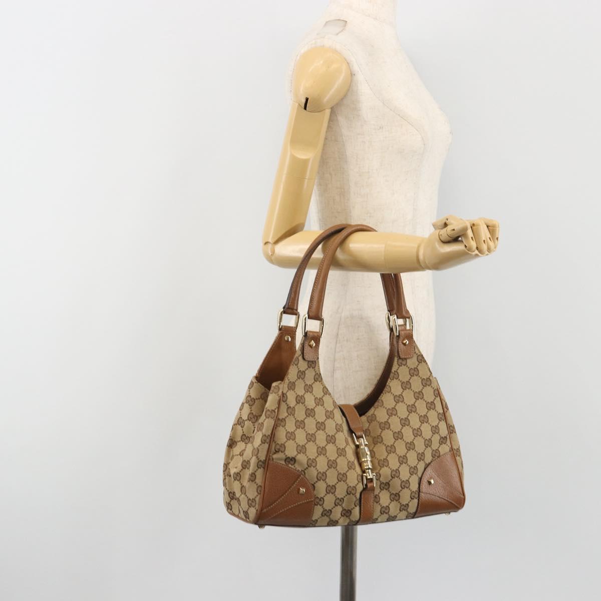 GUCCI GG Canvas Jackie Shoulder Bag Beige Gold 124407 Auth 193087V