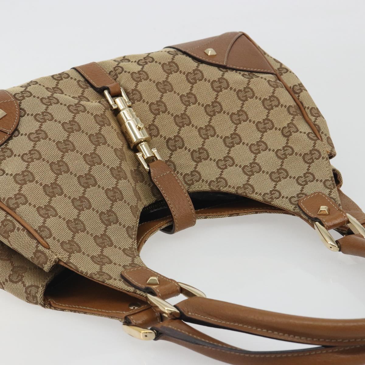 GUCCI GG Canvas Jackie Shoulder Bag Beige Gold 124407 Auth 193087V
