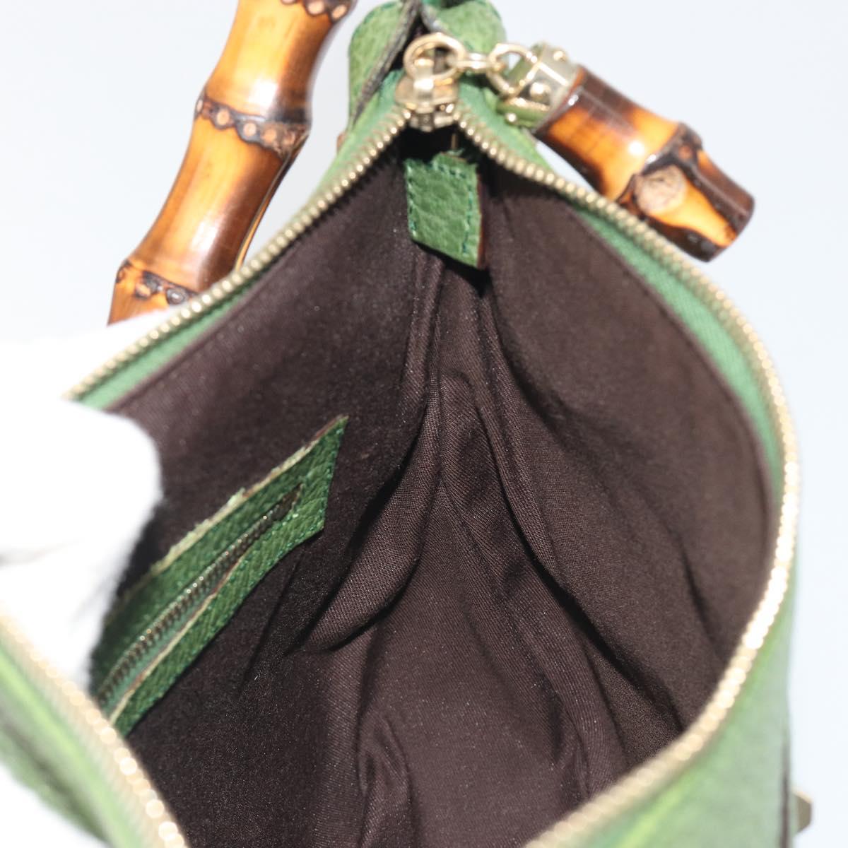 GUCCI Bamboo Shoulder Bag Leather Green Gold 137378 Auth 193088V
