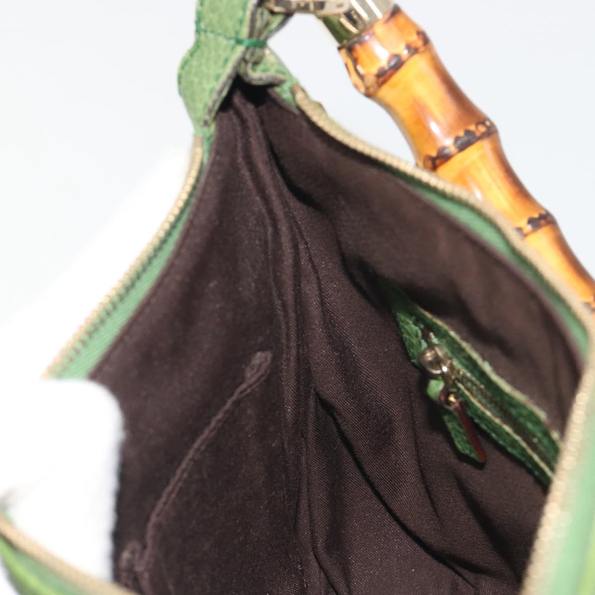 GUCCI Bamboo Shoulder Bag Leather Green Gold 137378 Auth 193088V