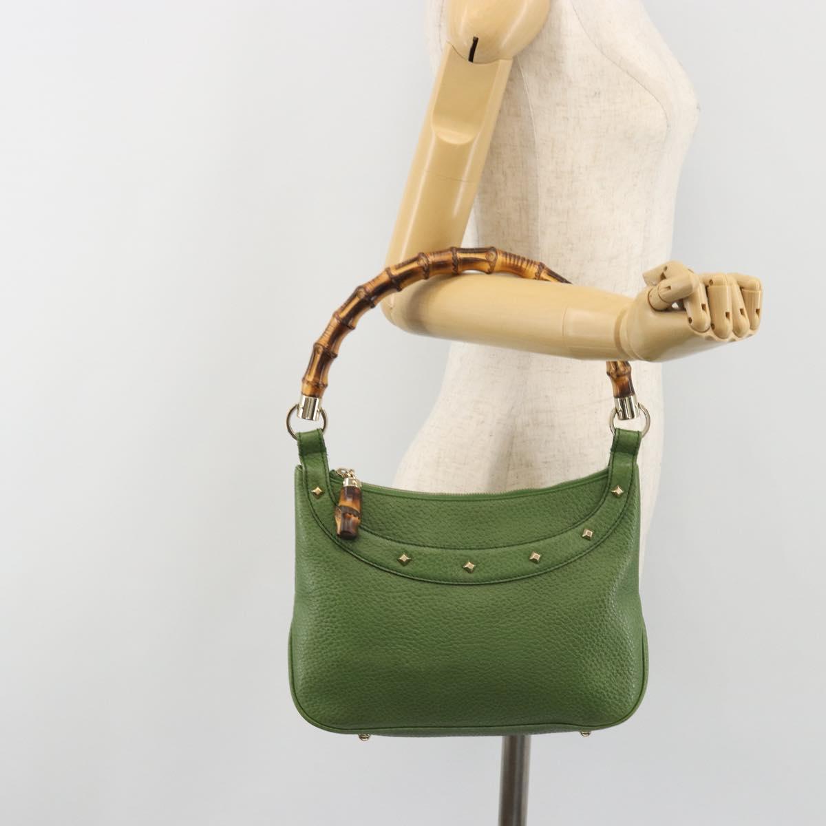 GUCCI Bamboo Shoulder Bag Leather Green Gold 137378 Auth 193088V