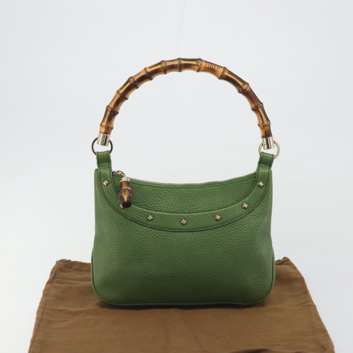 GUCCI Bamboo Shoulder Bag Leather Green Gold 137378 Auth 193088V