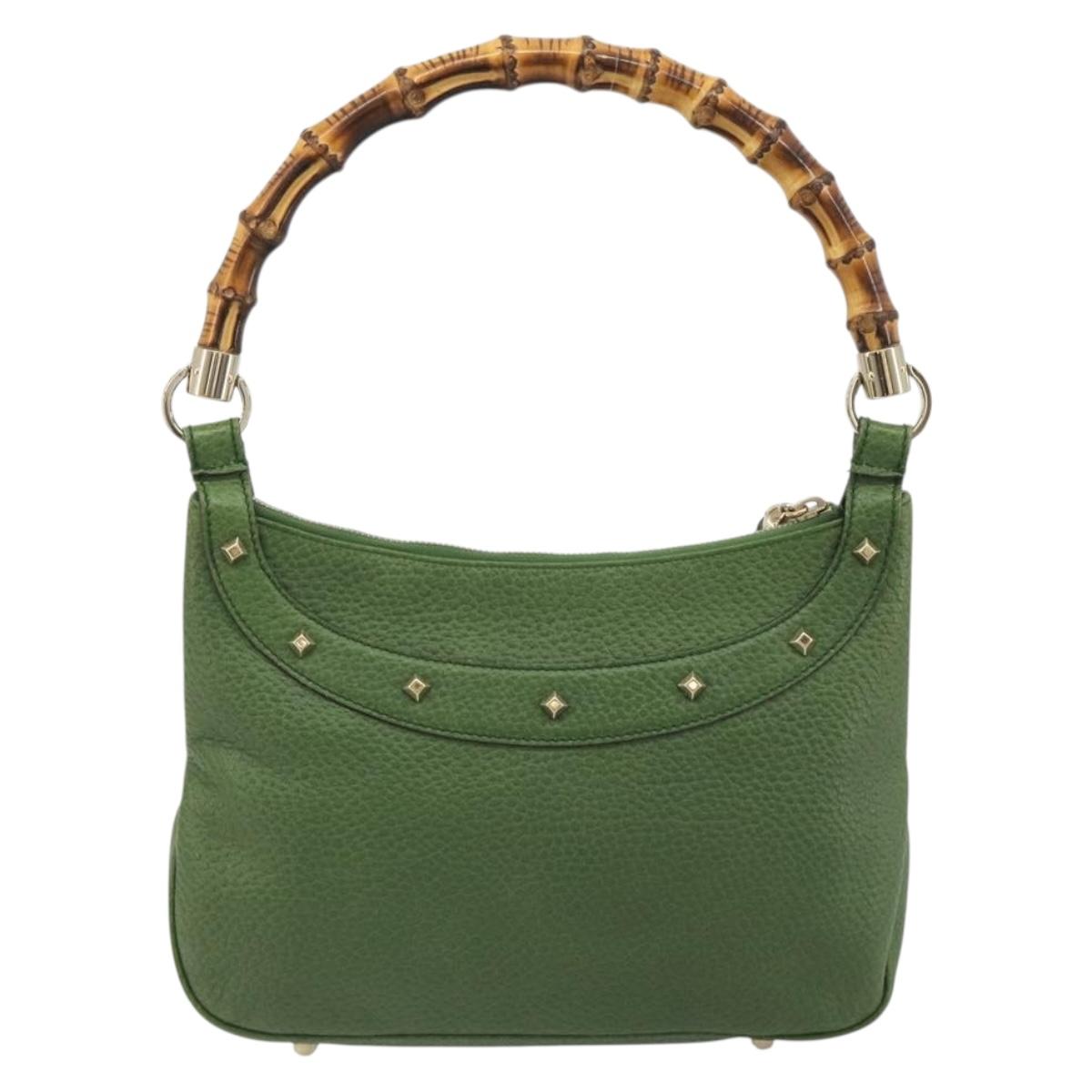 GUCCI Bamboo Shoulder Bag Leather Green Gold 137378 Auth 193088V