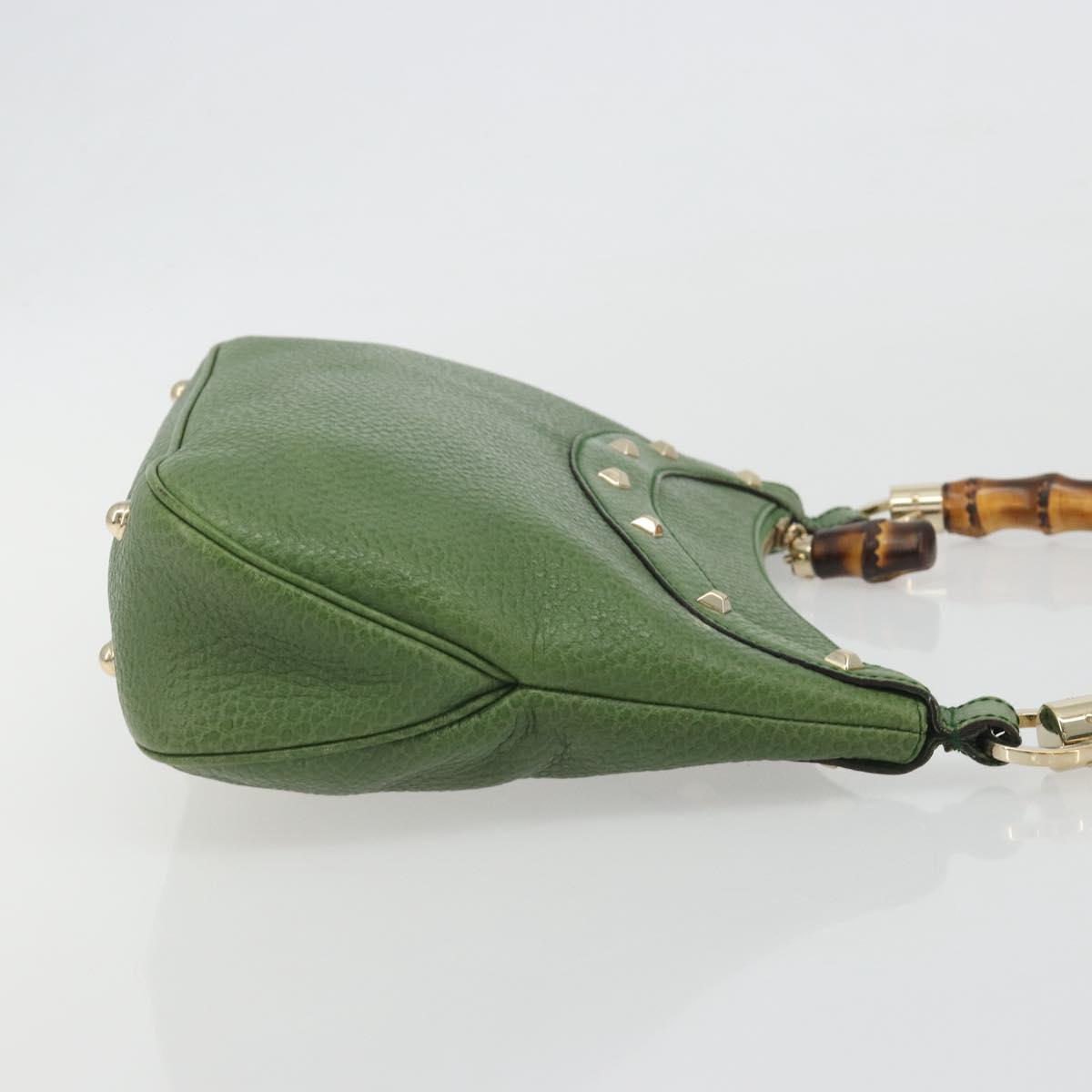 GUCCI Bamboo Shoulder Bag Leather Green Gold 137378 Auth 193088V