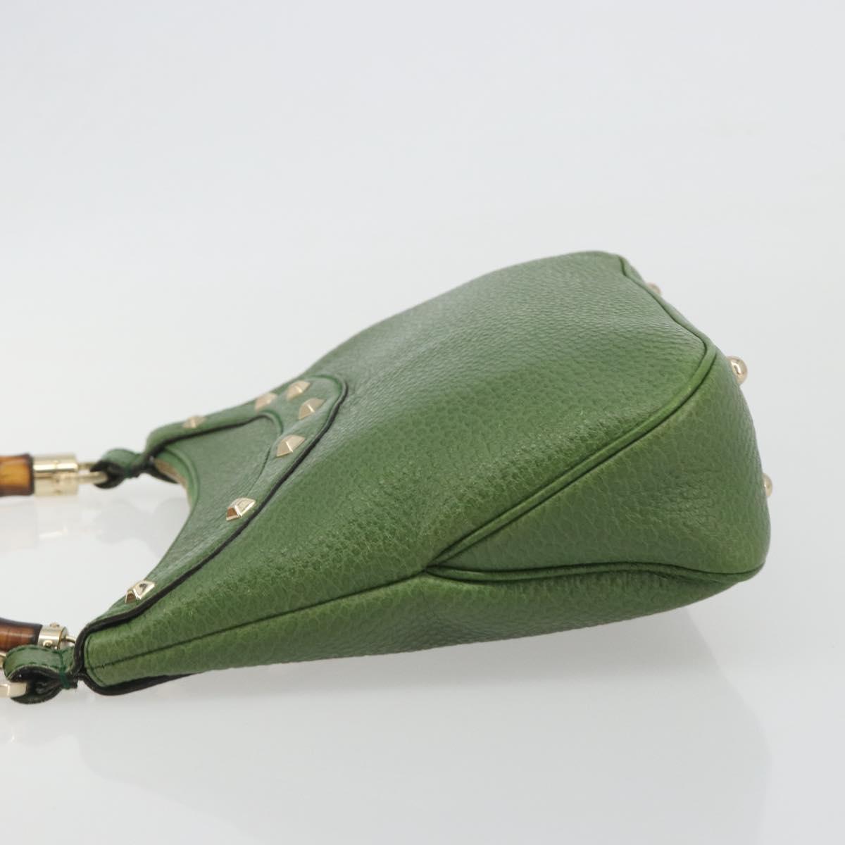 GUCCI Bamboo Shoulder Bag Leather Green Gold 137378 Auth 193088V