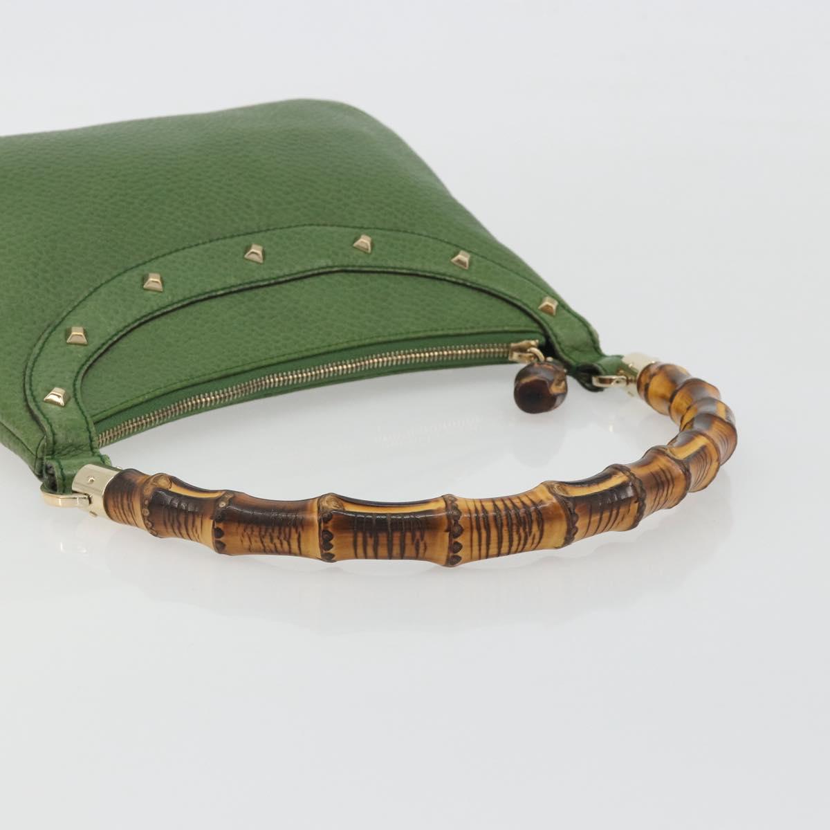 GUCCI Bamboo Shoulder Bag Leather Green Gold 137378 Auth 193088V