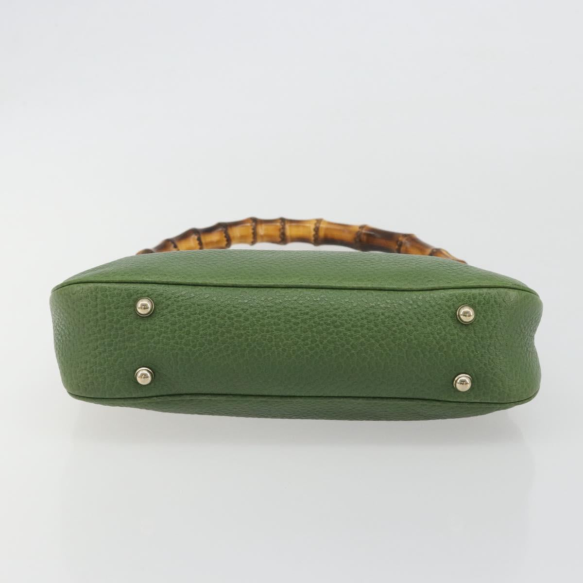 GUCCI Bamboo Shoulder Bag Leather Green Gold 137378 Auth 193088V