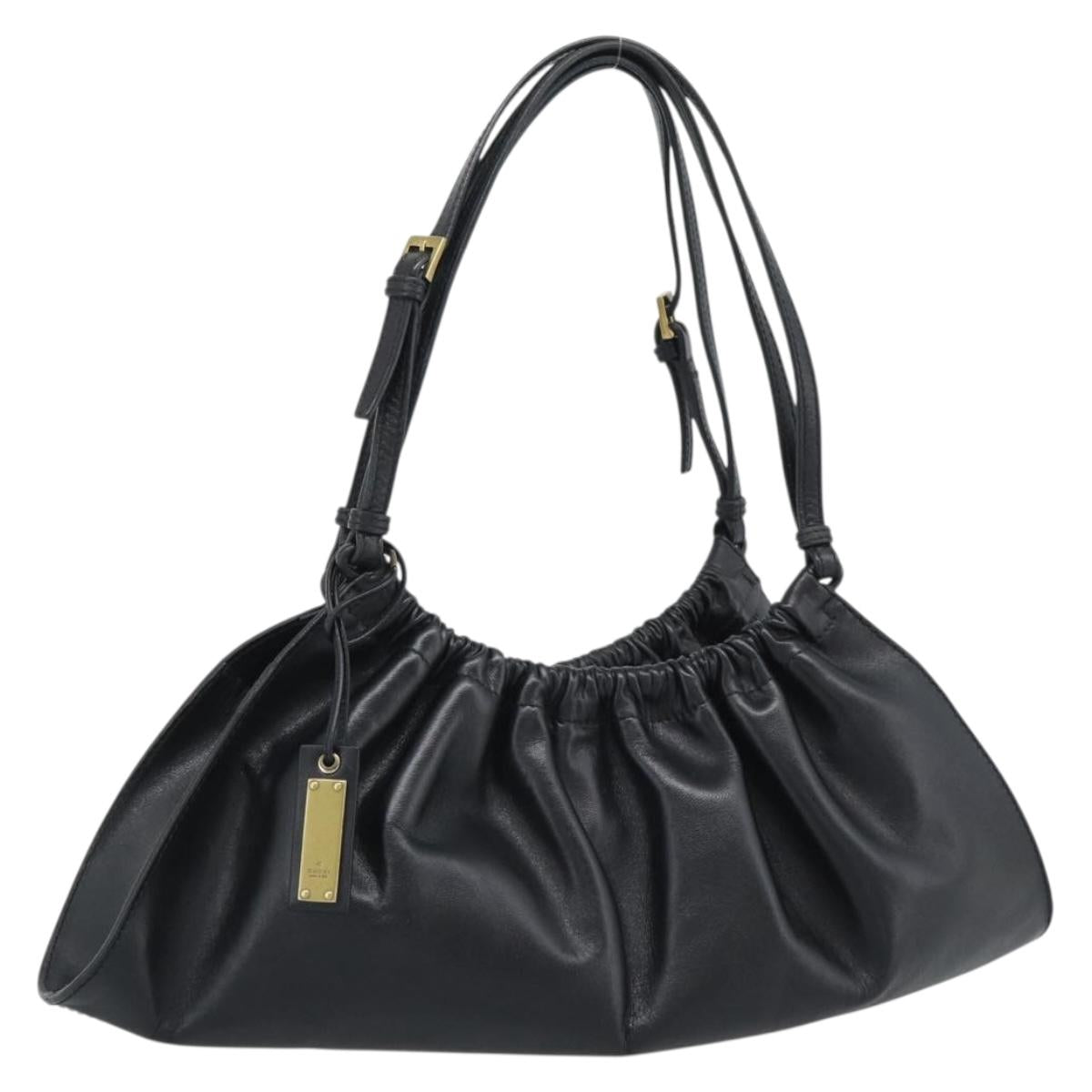 GUCCI Shoulder Bag Leather Black Gold 109156 Auth 193089V