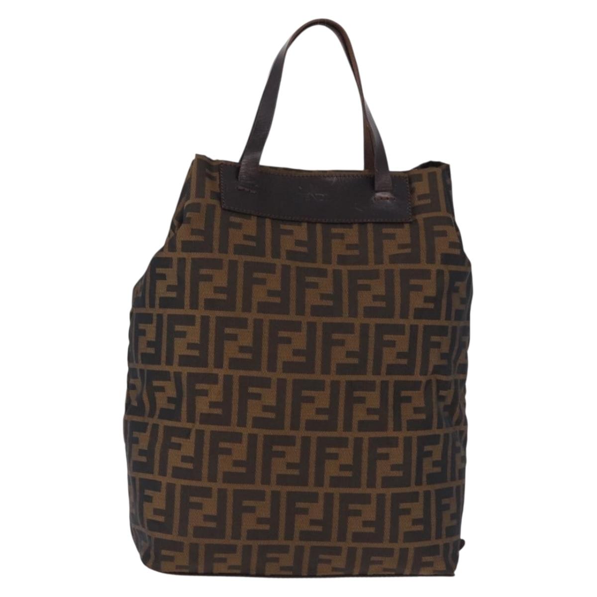FENDI Zucca Canvas Hand Bag Black Brown Auth 193091