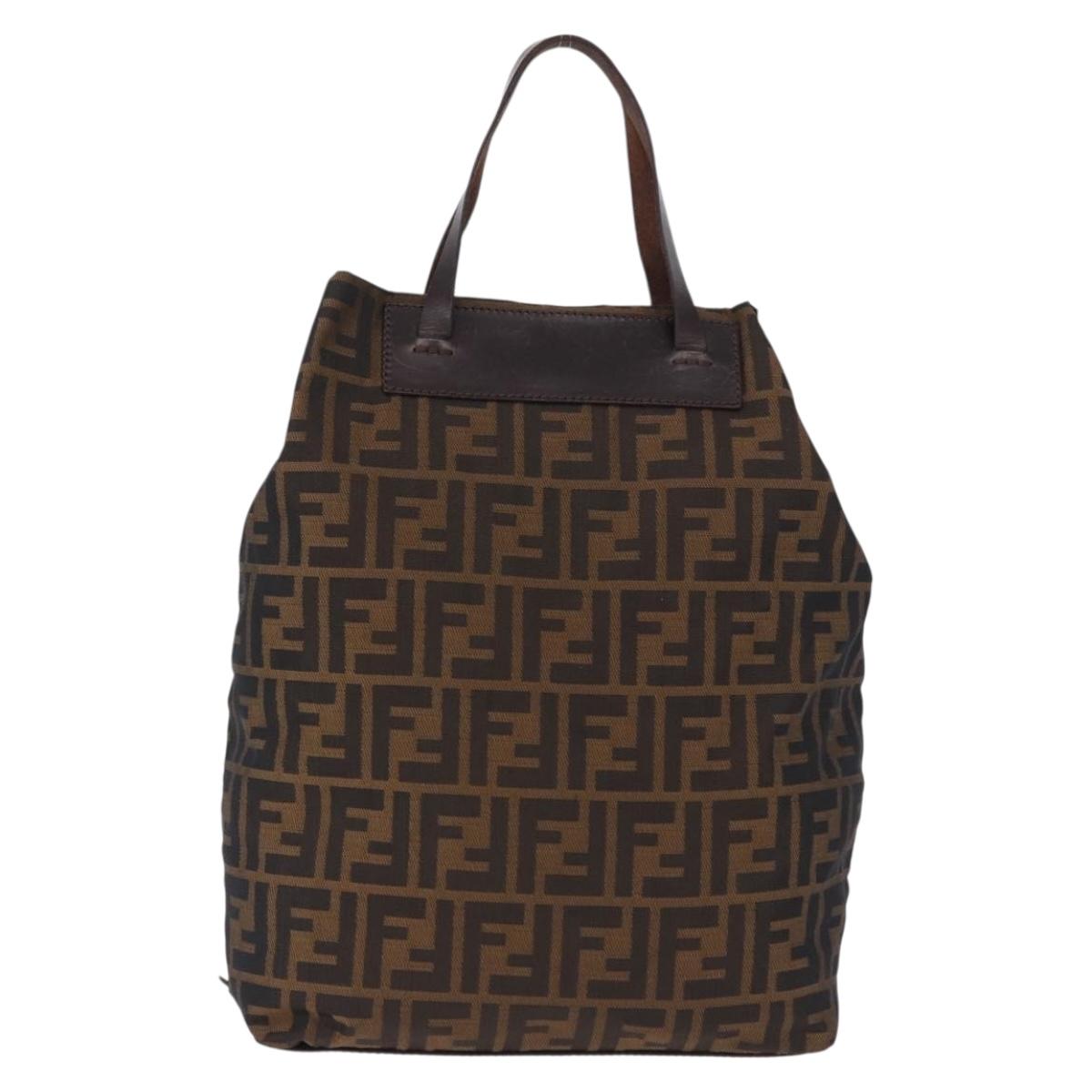 FENDI Zucca Canvas Hand Bag Black Brown Auth 193091
