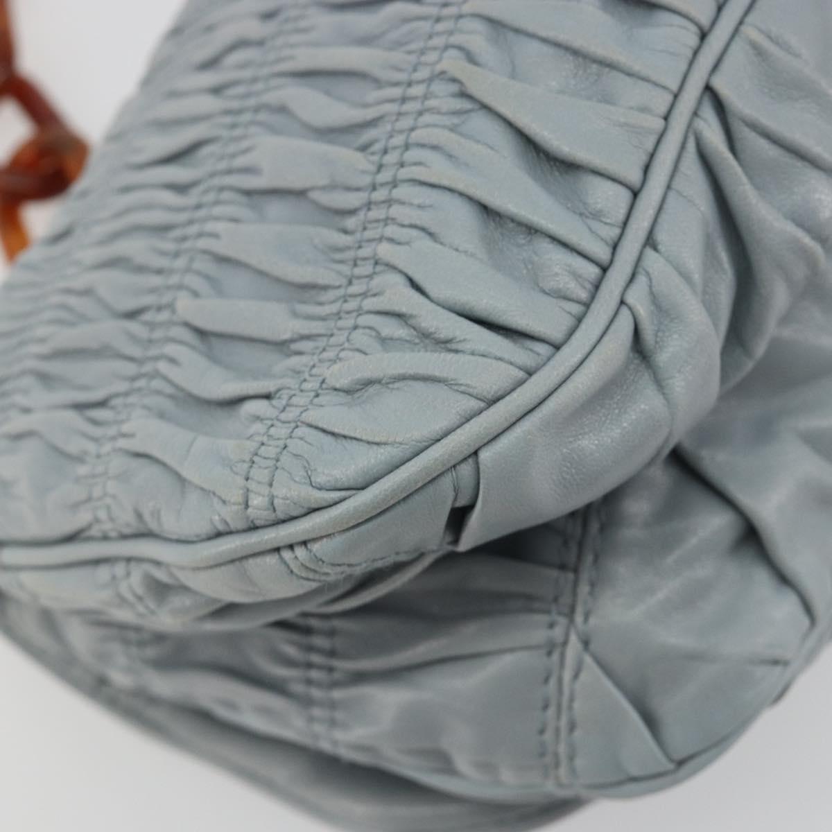 PRADA Gathered Pla Chain Shoulder Bag Leather Light Blue Auth 193094M