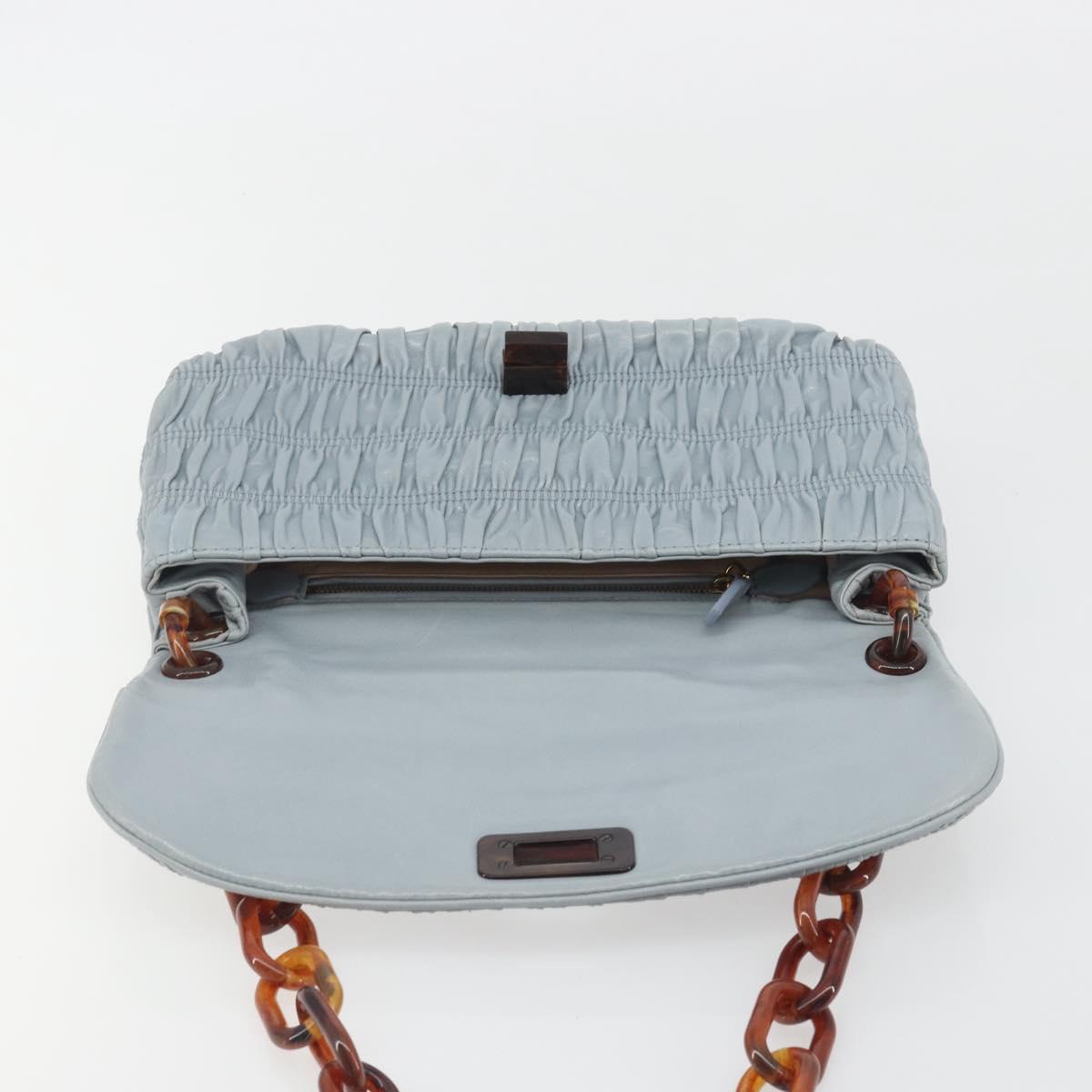 PRADA Gathered Pla Chain Shoulder Bag Leather Light Blue Auth 193094M