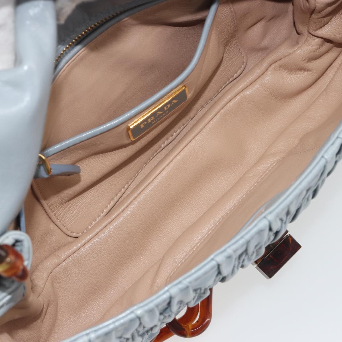 PRADA Gathered Pla Chain Shoulder Bag Leather Light Blue Auth 193094M