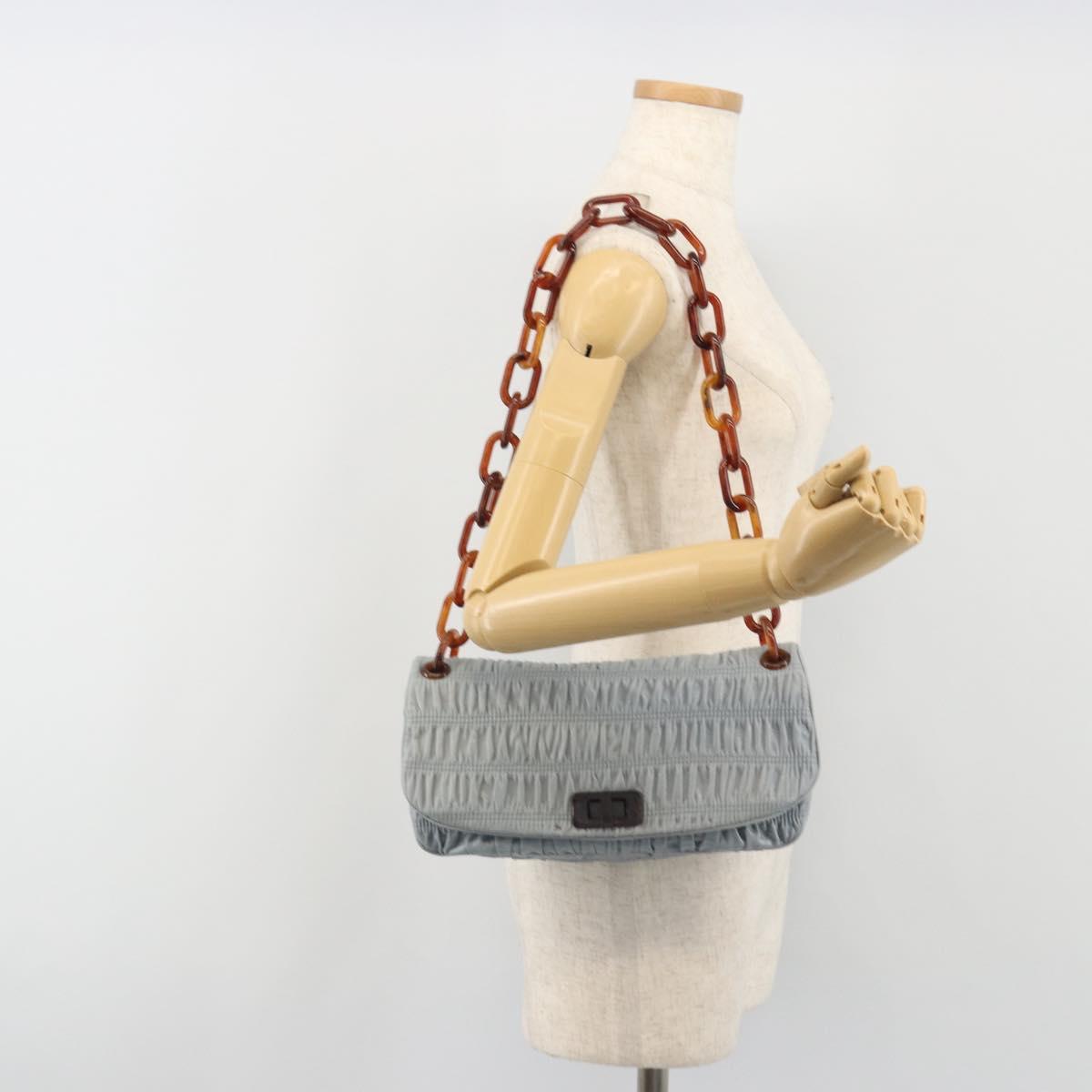 PRADA Gathered Pla Chain Shoulder Bag Leather Light Blue Auth 193094M