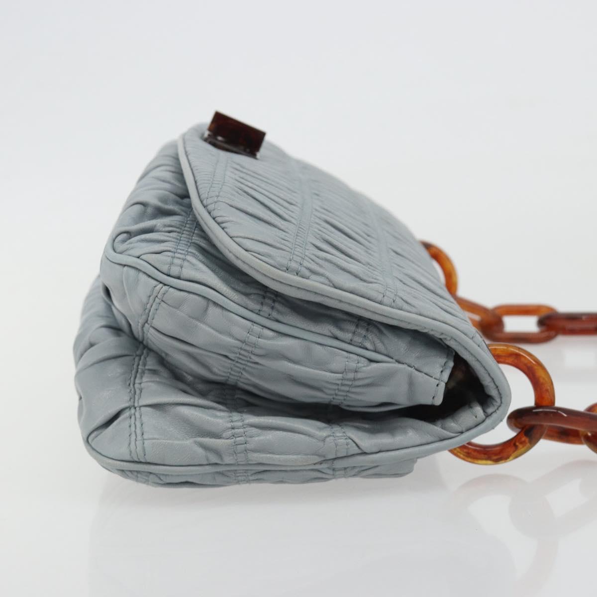 PRADA Gathered Pla Chain Shoulder Bag Leather Light Blue Auth 193094M