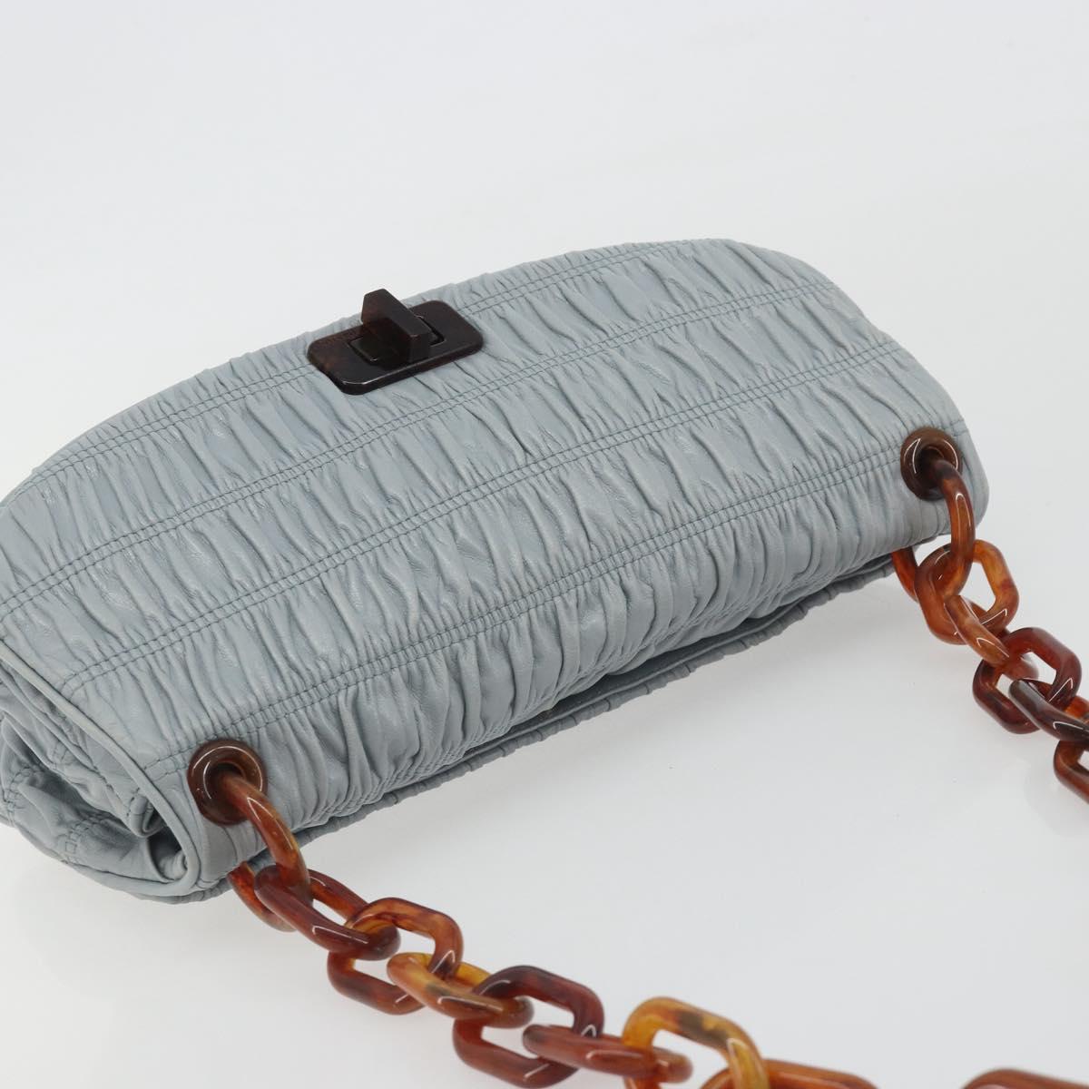 PRADA Gathered Pla Chain Shoulder Bag Leather Light Blue Auth 193094M
