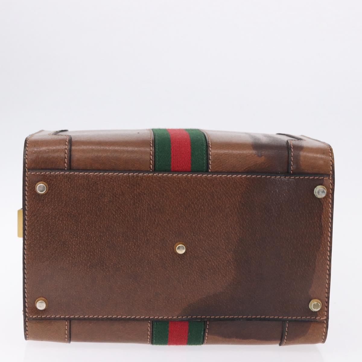 GUCCI Hand Bag Leather Brown Gold Auth 193095