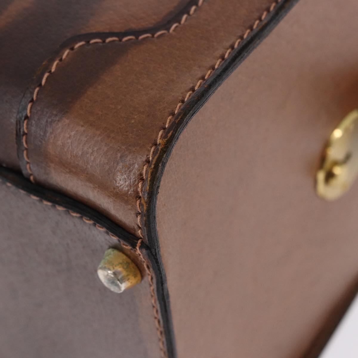 GUCCI Hand Bag Leather Brown Gold Auth 193095