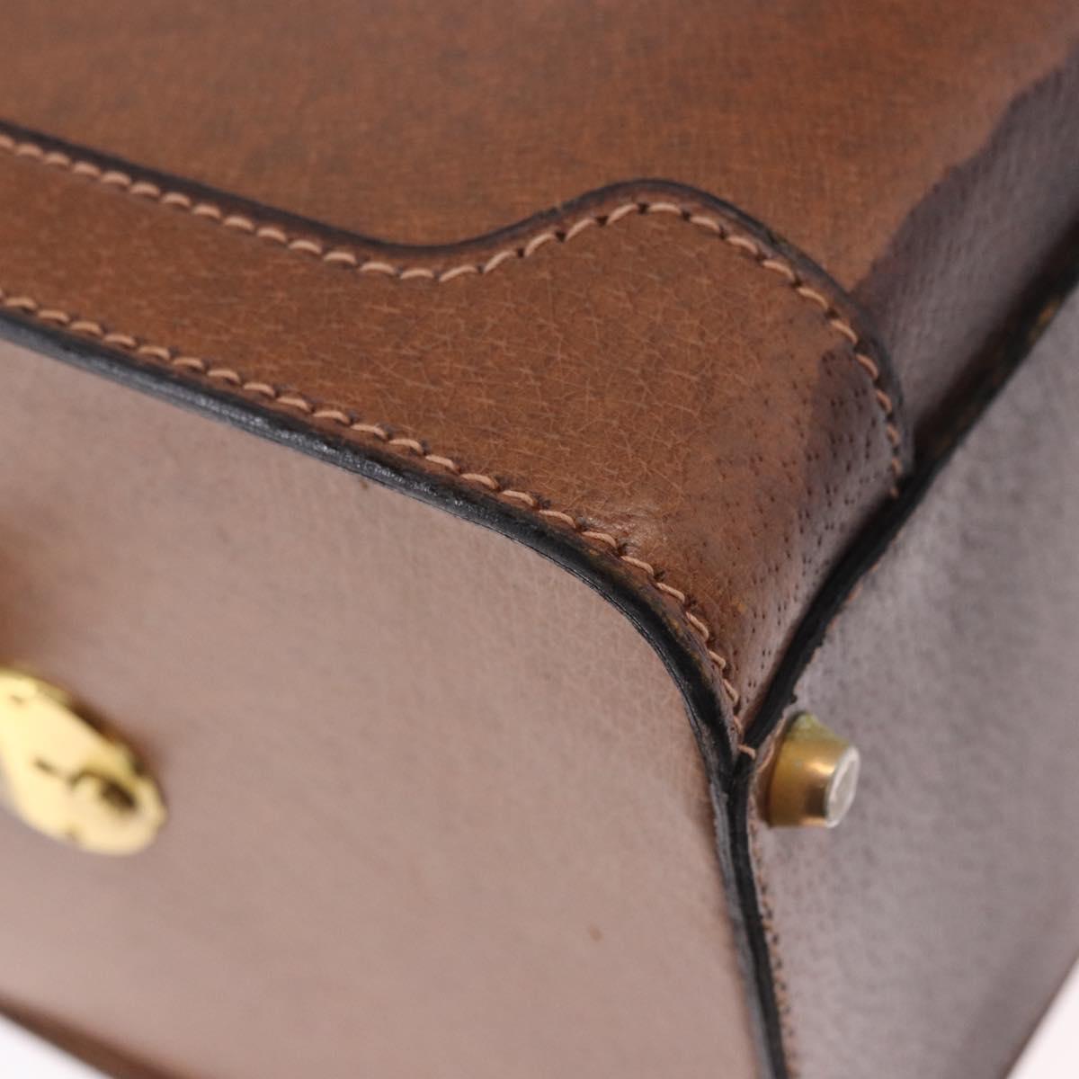 GUCCI Hand Bag Leather Brown Gold Auth 193095