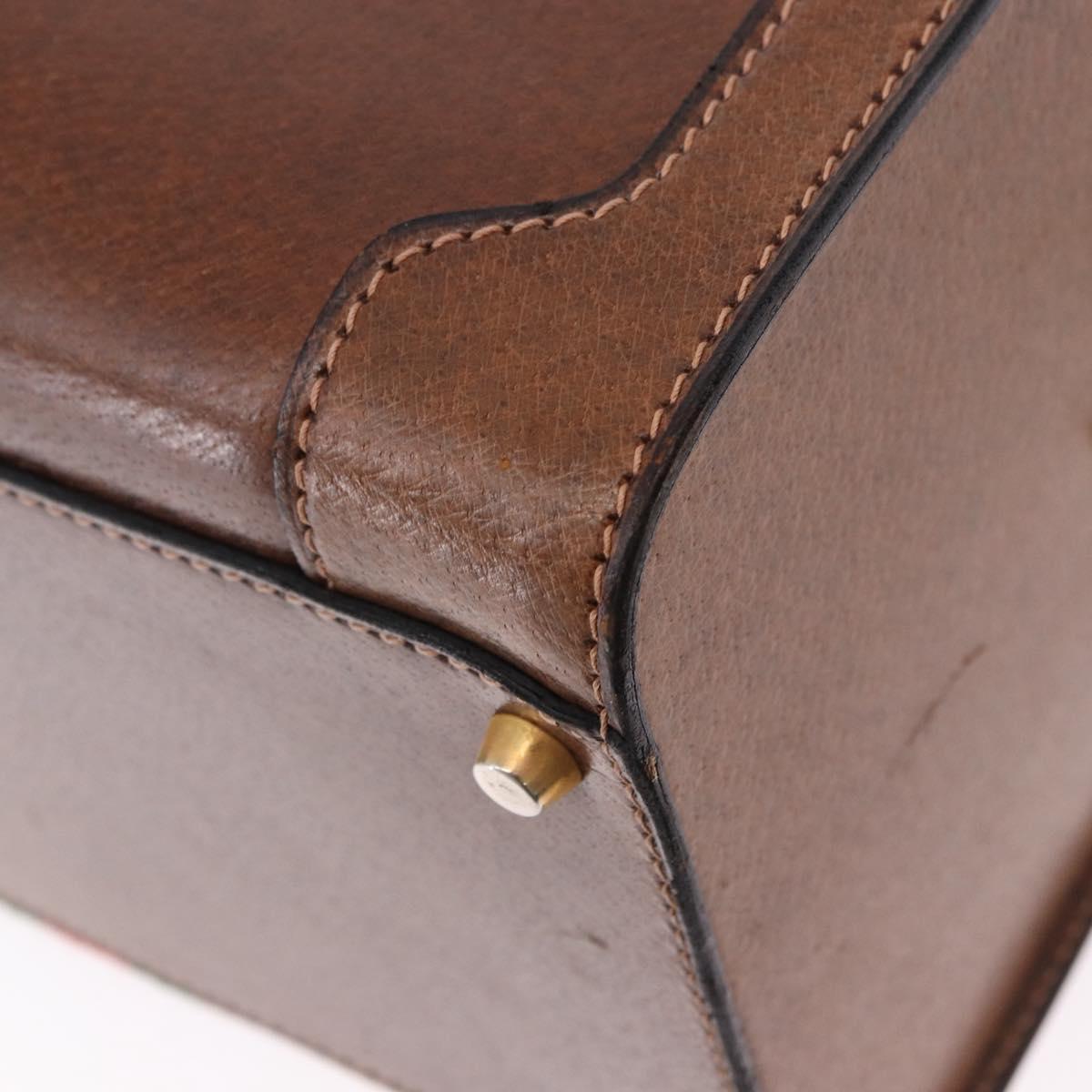 GUCCI Hand Bag Leather Brown Gold Auth 193095