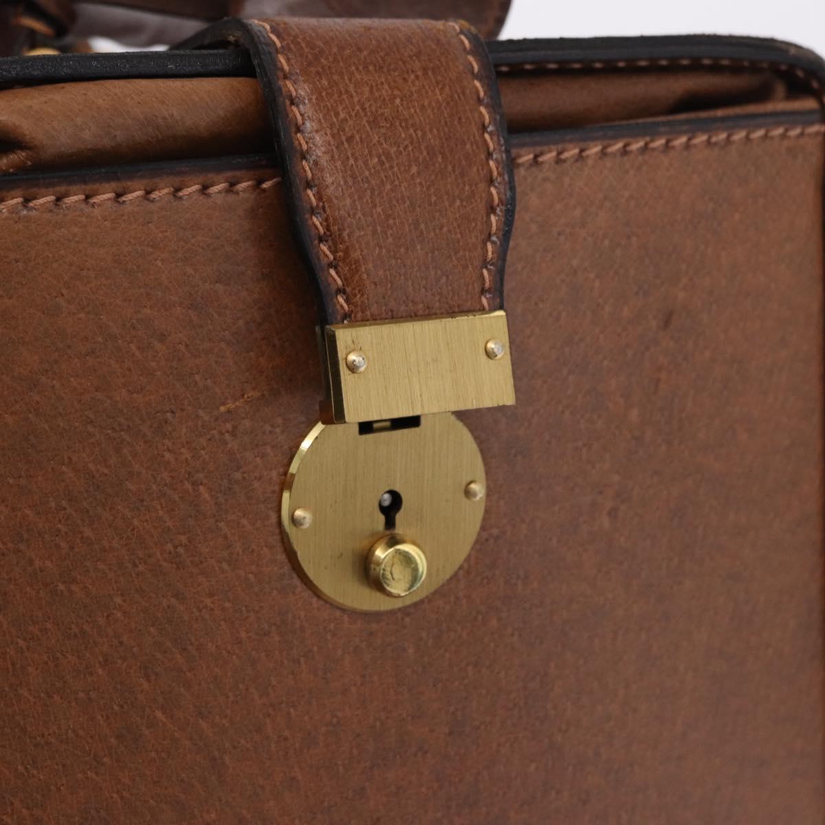 GUCCI Hand Bag Leather Brown Gold Auth 193095