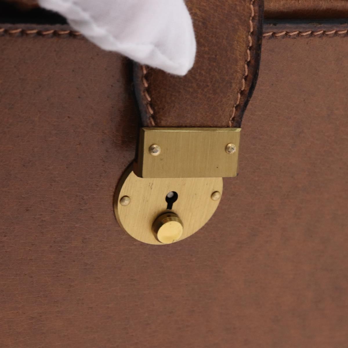 GUCCI Hand Bag Leather Brown Gold Auth 193095