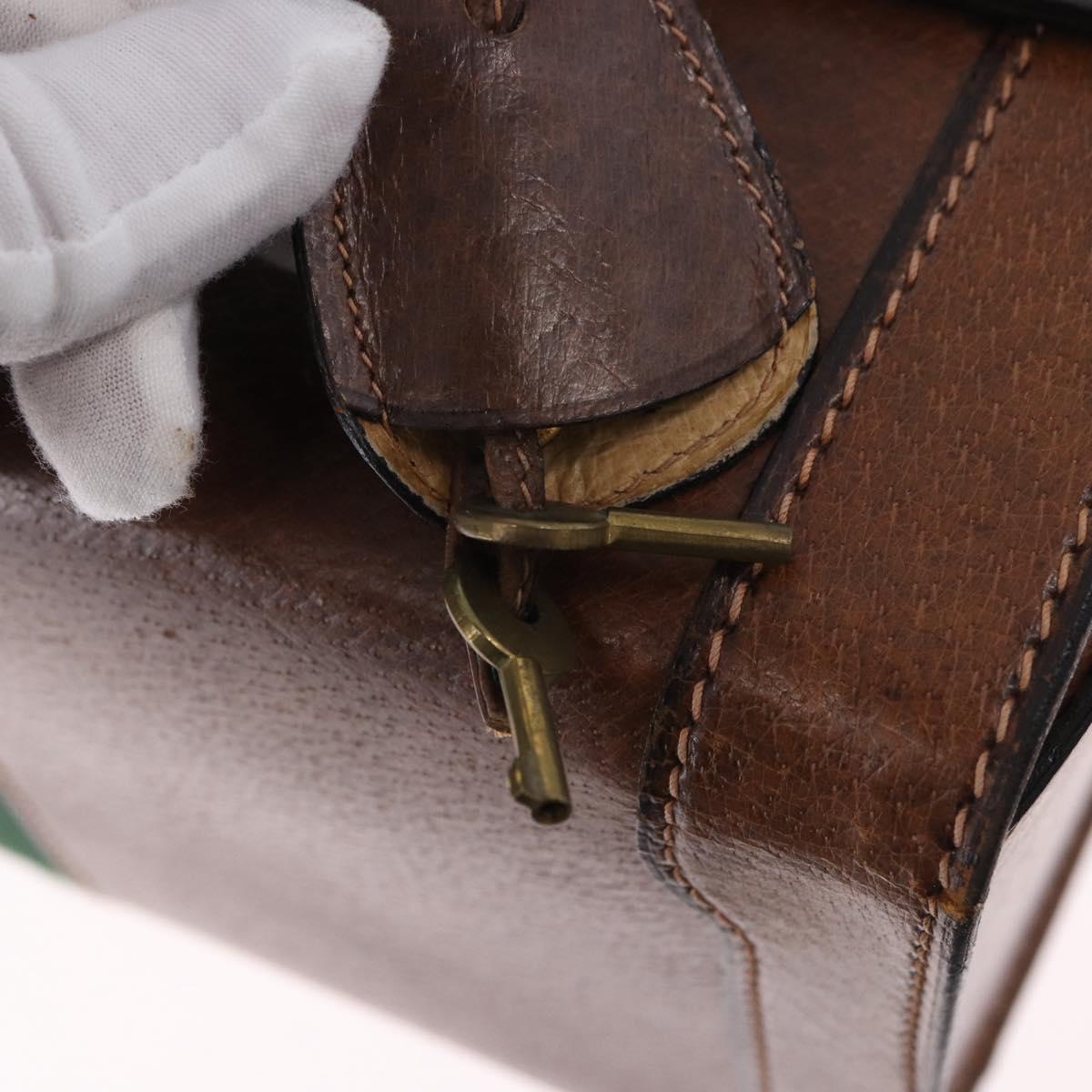 GUCCI Hand Bag Leather Brown Gold Auth 193095