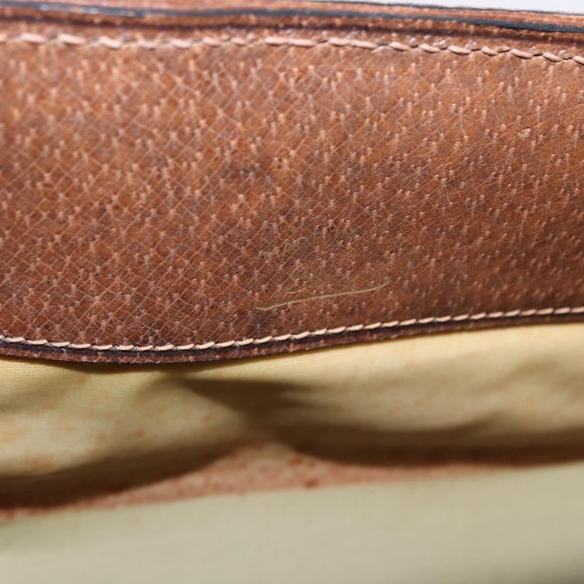 GUCCI Hand Bag Leather Brown Gold Auth 193095