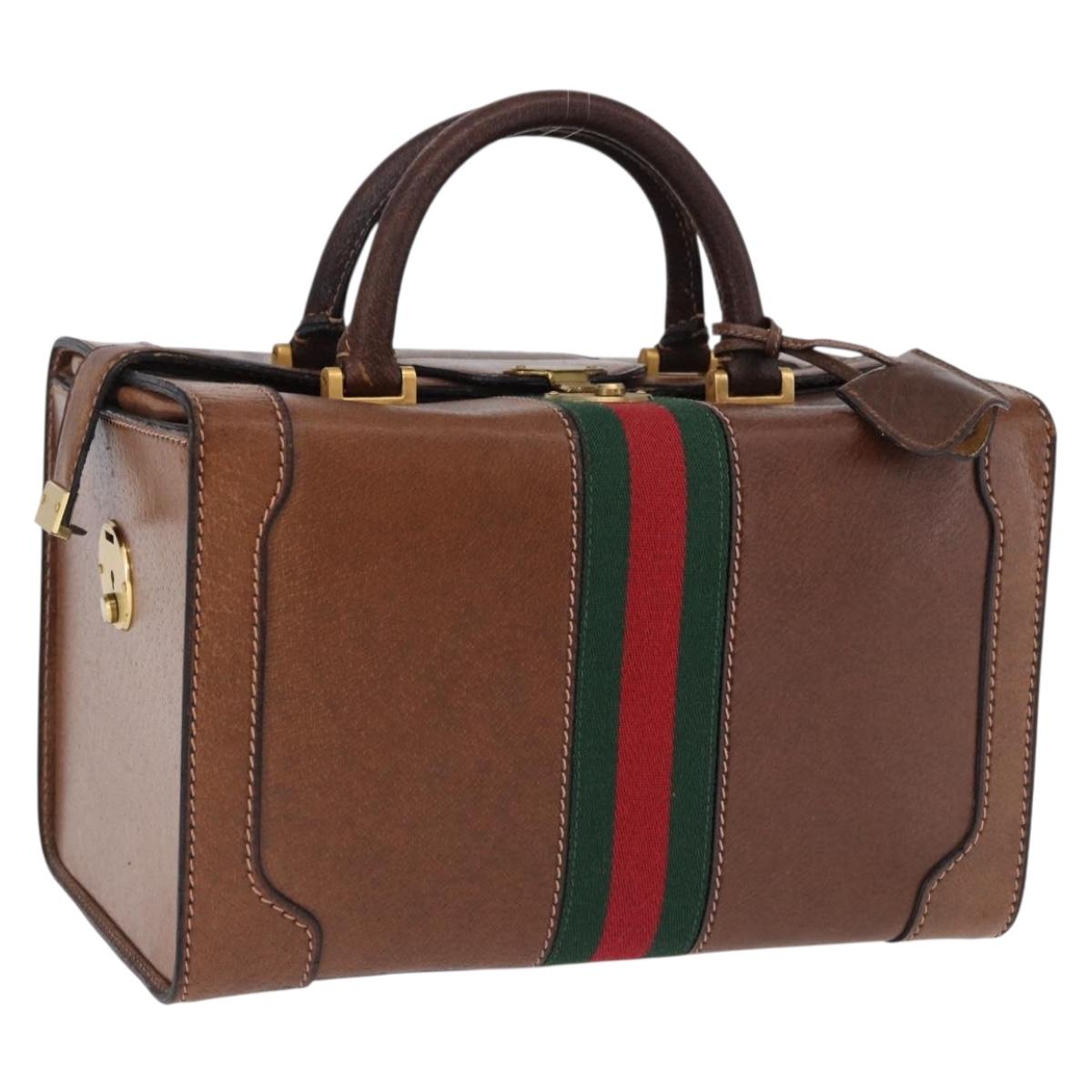 GUCCI Hand Bag Leather Brown Gold Auth 193095