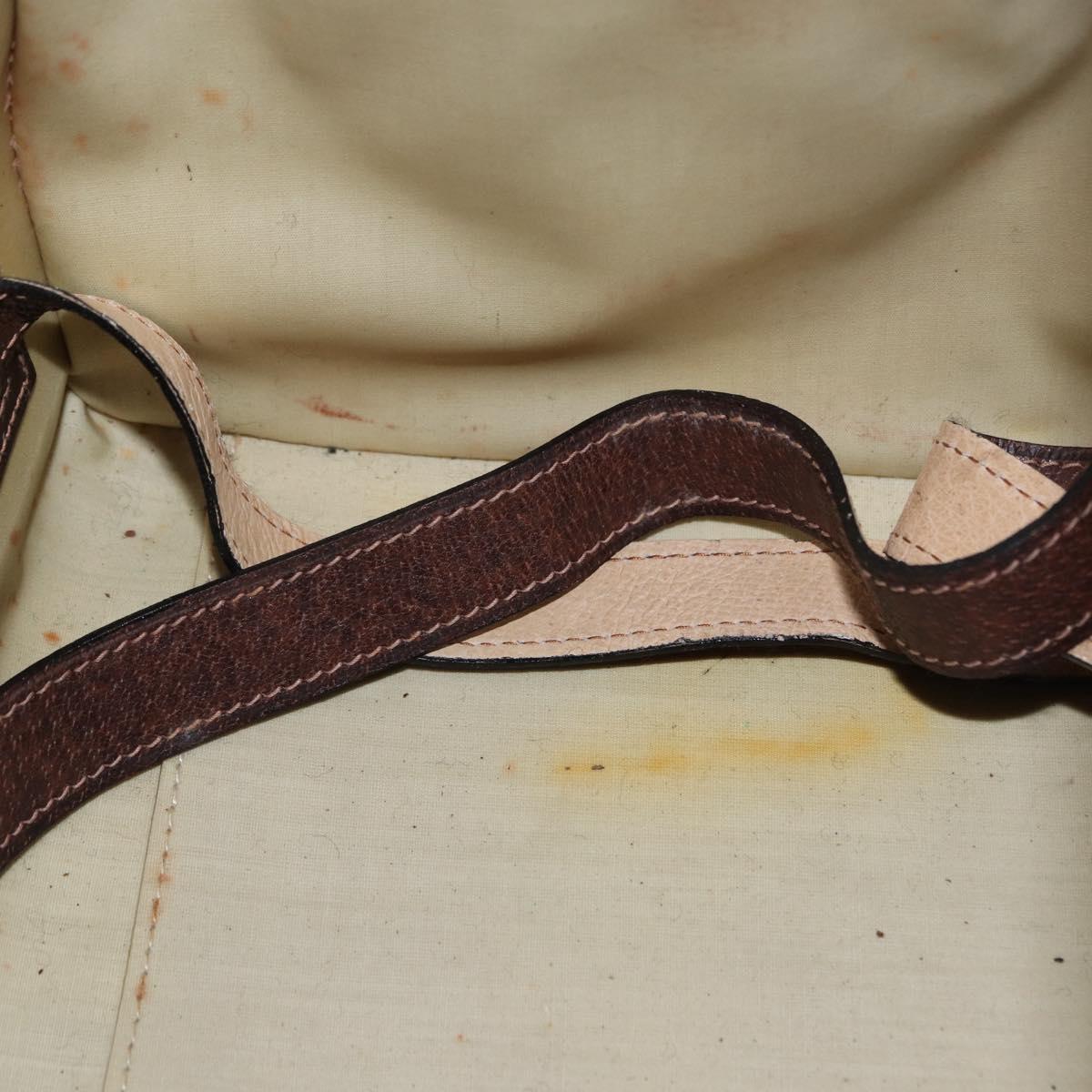 GUCCI Hand Bag Leather Brown Gold Auth 193095