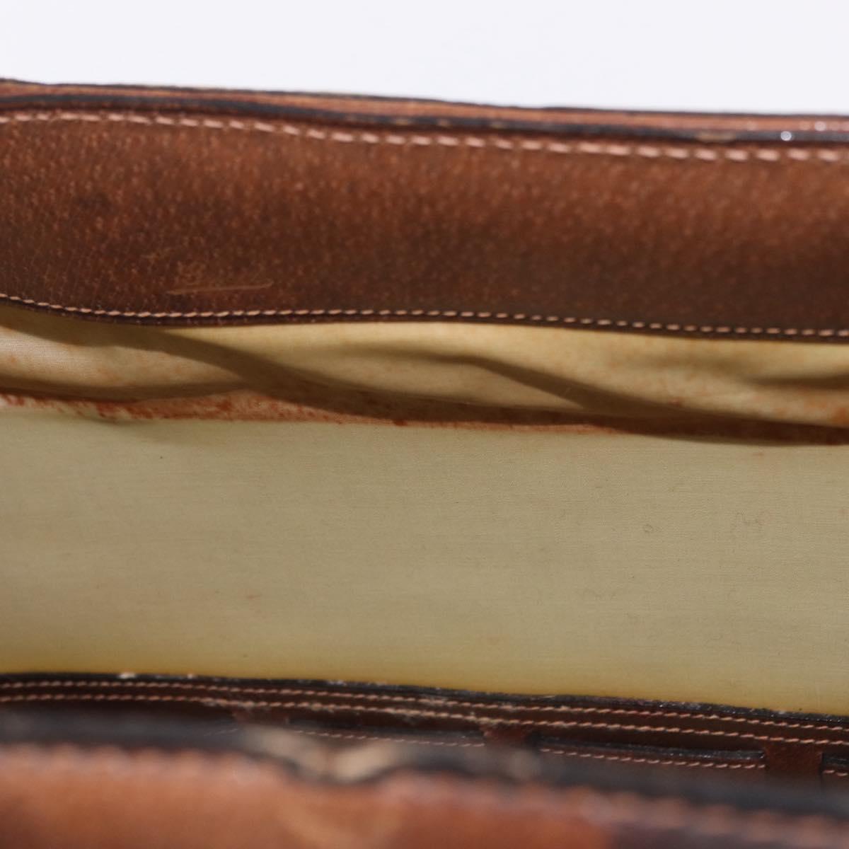 GUCCI Hand Bag Leather Brown Gold Auth 193095