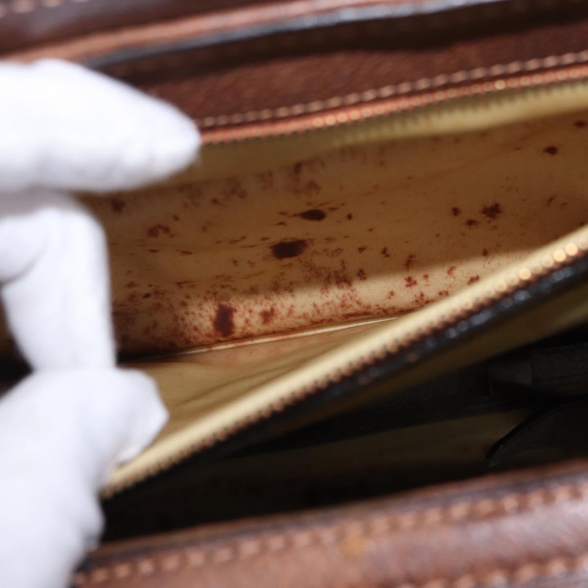 GUCCI Hand Bag Leather Brown Gold Auth 193095