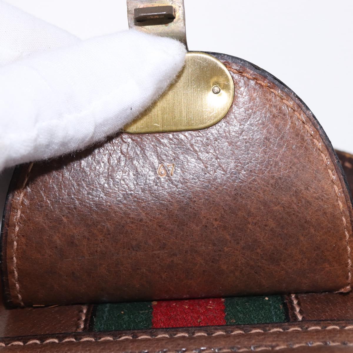 GUCCI Hand Bag Leather Brown Gold Auth 193095