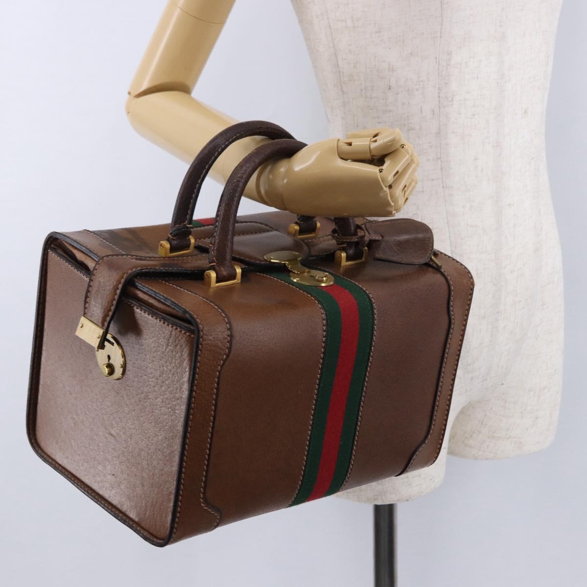 GUCCI Hand Bag Leather Brown Gold Auth 193095