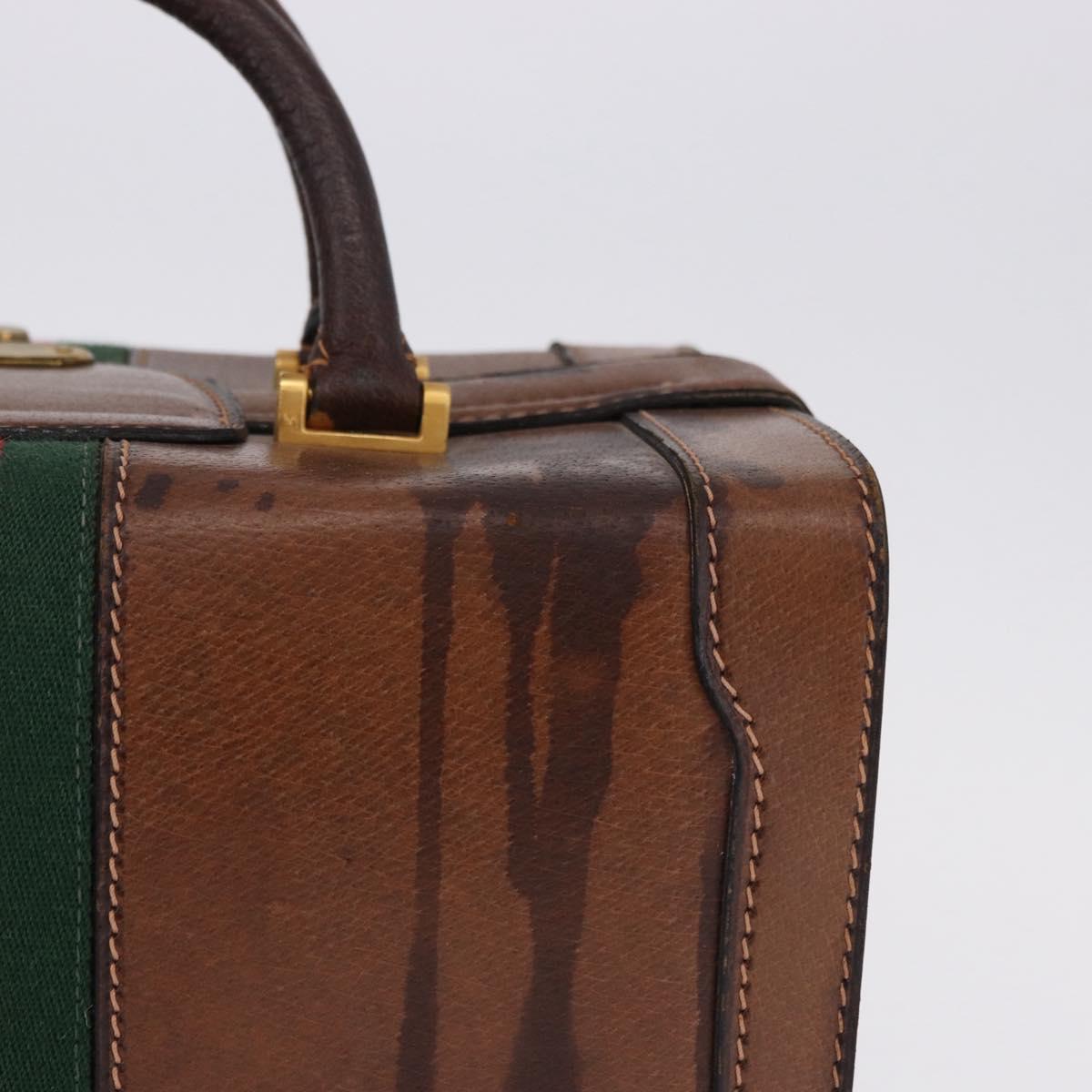 GUCCI Hand Bag Leather Brown Gold Auth 193095