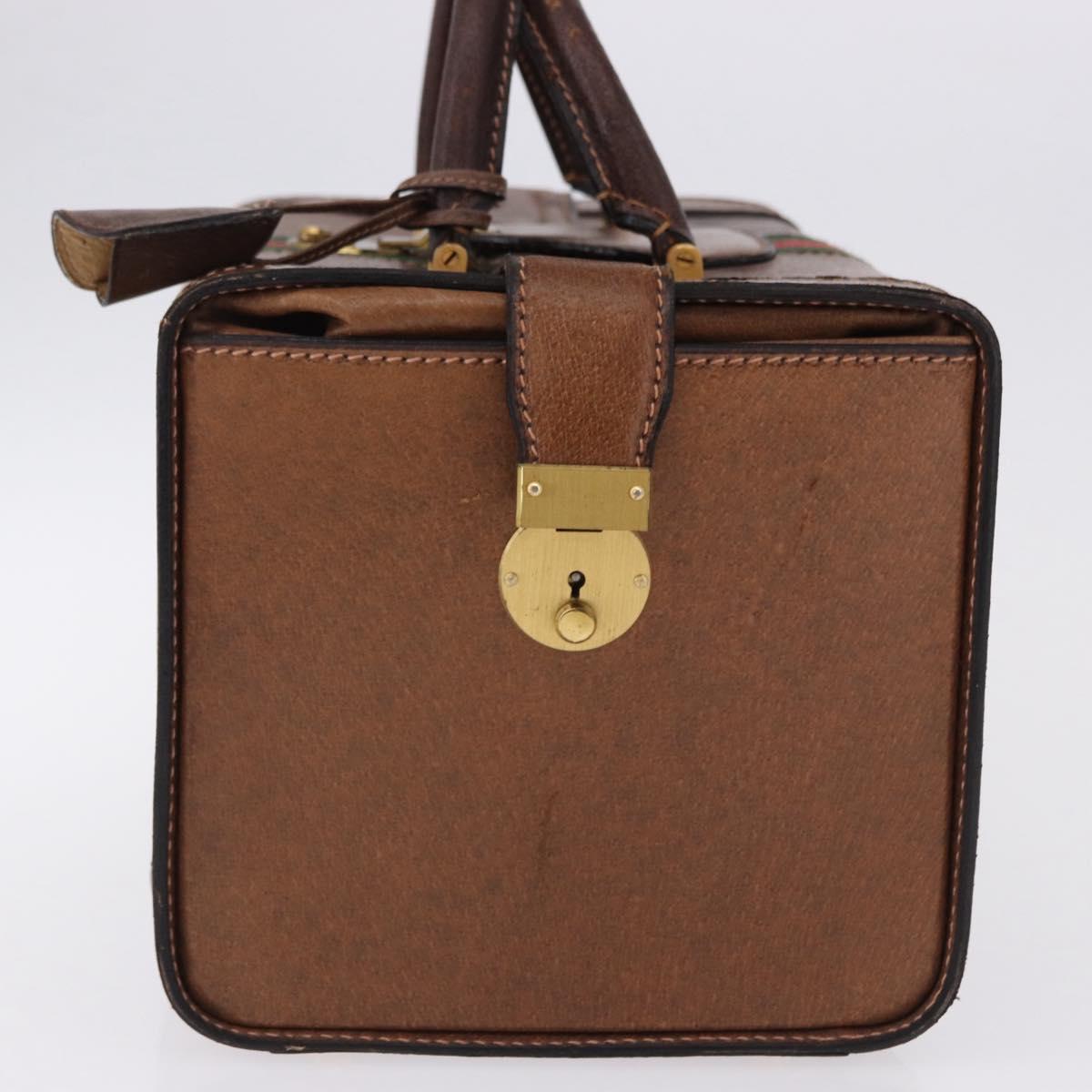 GUCCI Hand Bag Leather Brown Gold Auth 193095