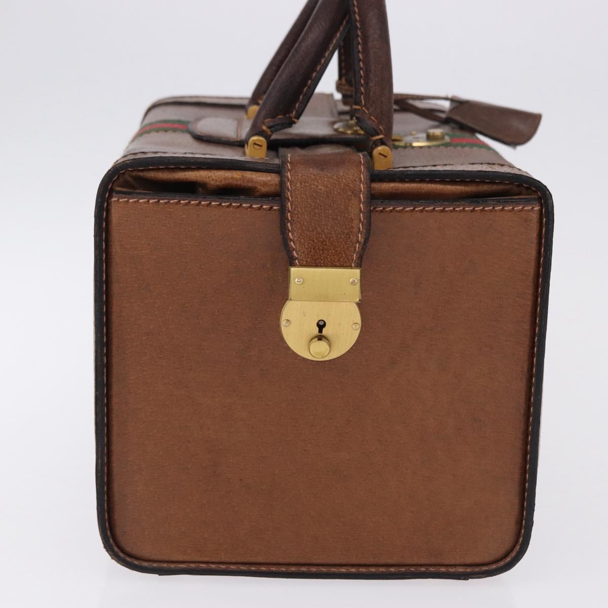 GUCCI Hand Bag Leather Brown Gold Auth 193095