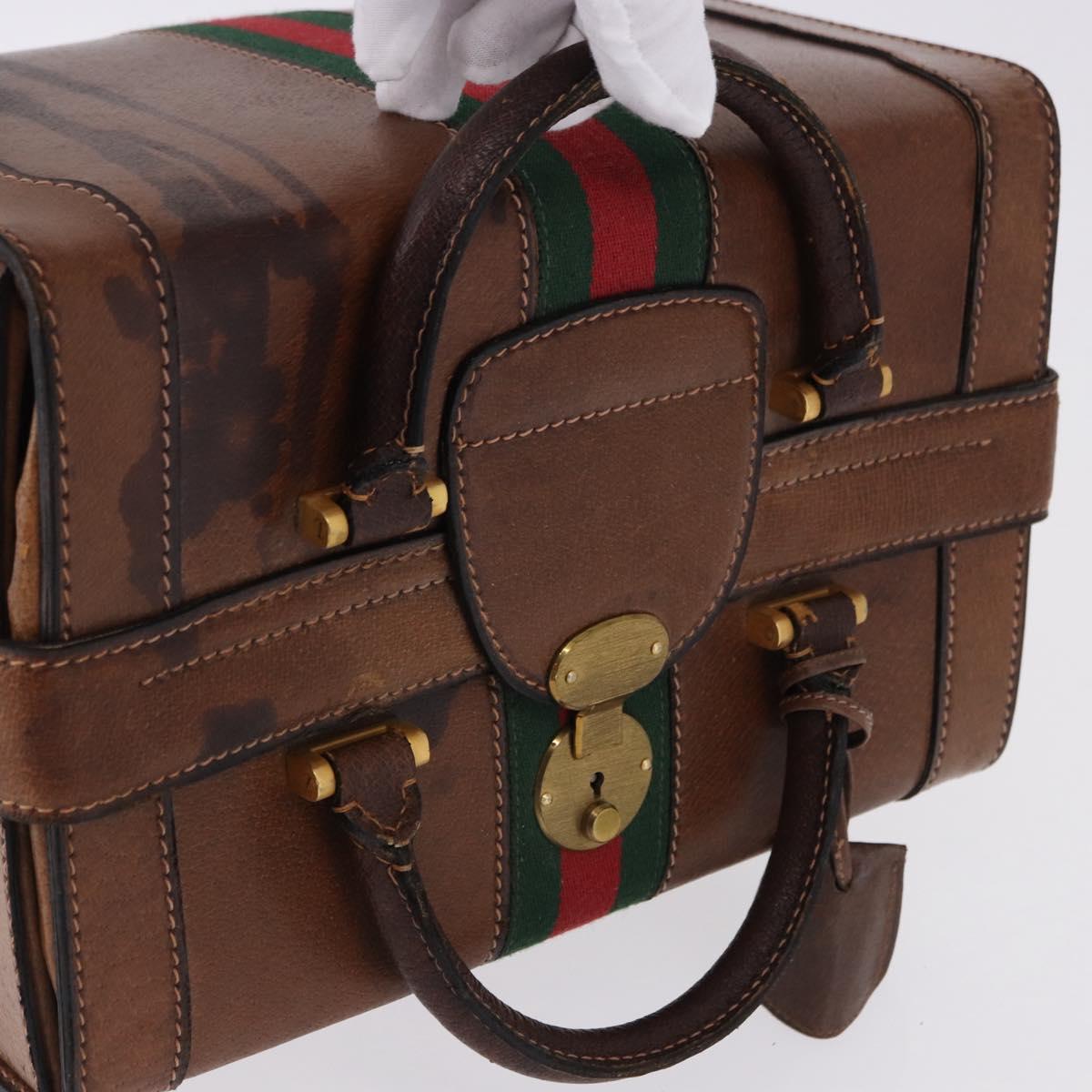 GUCCI Hand Bag Leather Brown Gold Auth 193095
