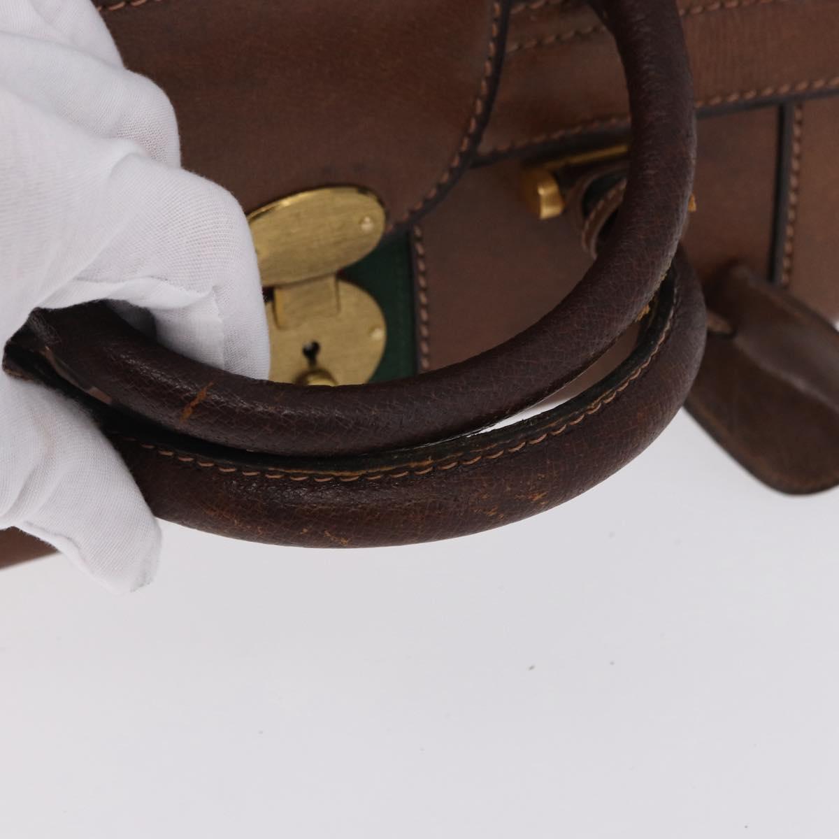 GUCCI Hand Bag Leather Brown Gold Auth 193095