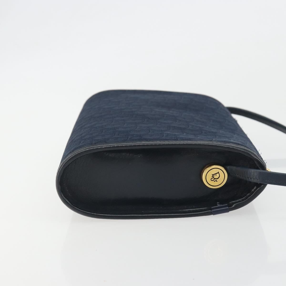 Christian Dior Trotter Canvas Shoulder Bag Navy Gold Auth 193101A