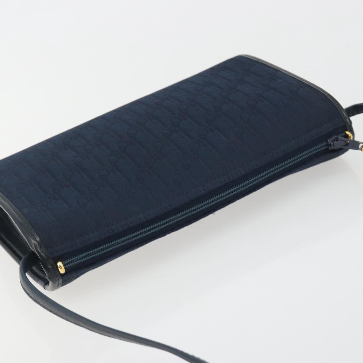 Christian Dior Trotter Canvas Shoulder Bag Navy Gold Auth 193101A