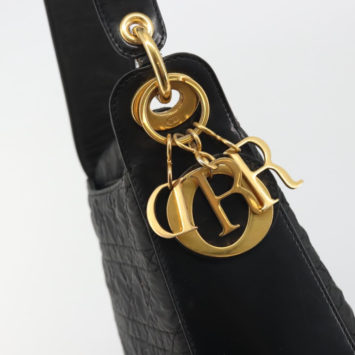 Christian Dior Canage Shoulder Bag Nylon Black Gold Auth 193102