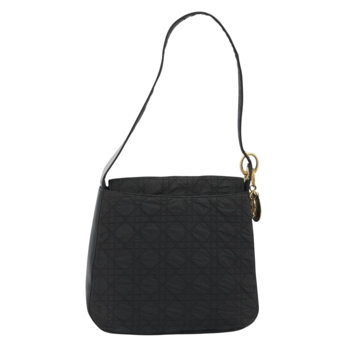 Christian Dior Canage Shoulder Bag Nylon Black Gold Auth 193102