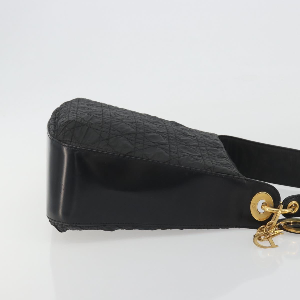 Christian Dior Canage Shoulder Bag Nylon Black Gold Auth 193102