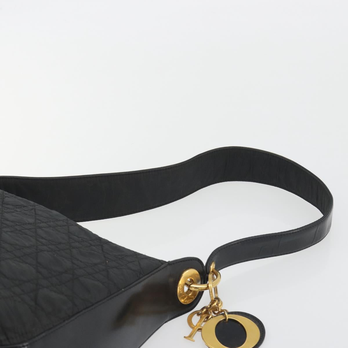 Christian Dior Canage Shoulder Bag Nylon Black Gold Auth 193102