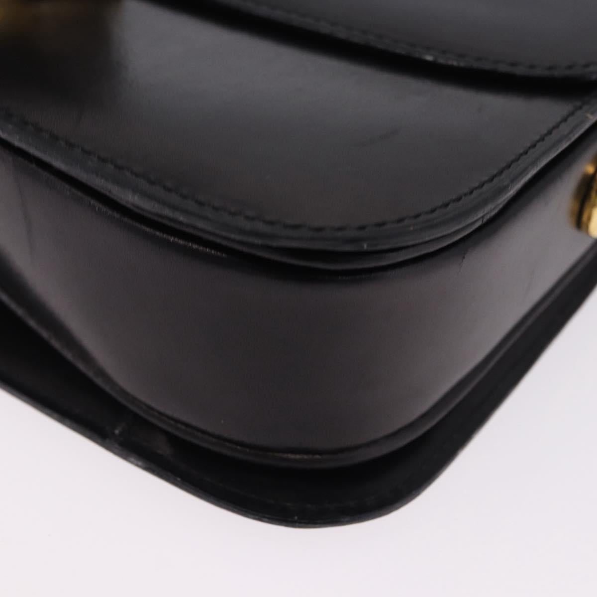 CELINE Shoulder Bag Leather Black Gold Auth 193103